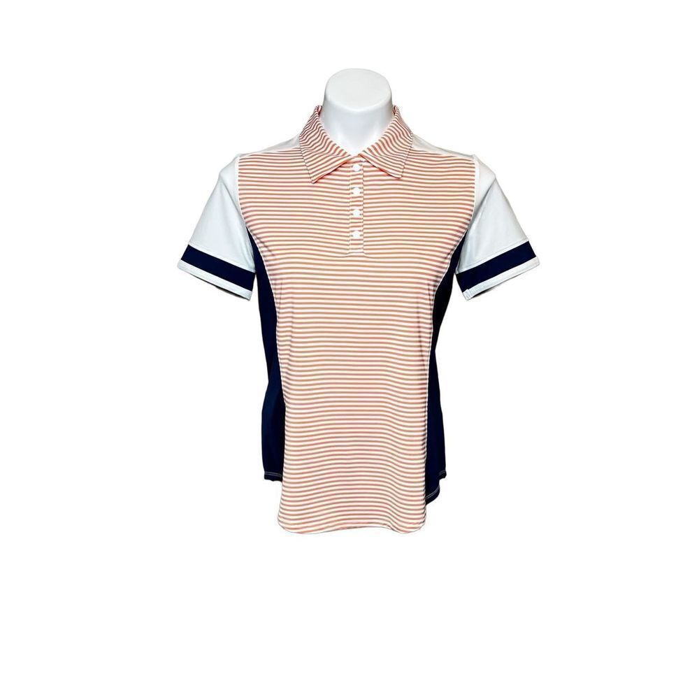 Lole blue, orange and white striped and color block performance polo size S